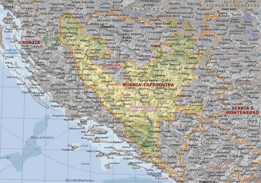 Cartina geografica della Bosnia Erzegovina Mappa - Carta. Map of