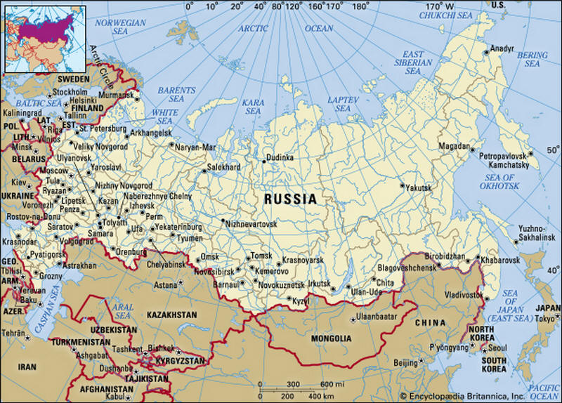 Cartina geografica della Russia la cui capitale  Mosca - Map of Russia Carta
