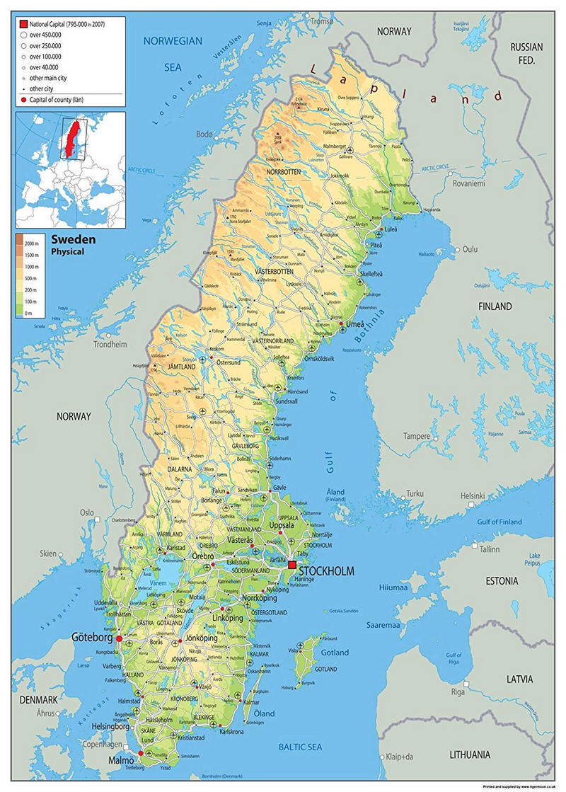 Cartina geografica della Svezia - Mappa - Carta map of Sweden