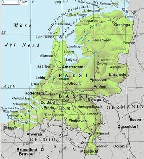 Cartina geografica dell'Olanda Paesi Bassi Mappa - Carta. Map of Holland