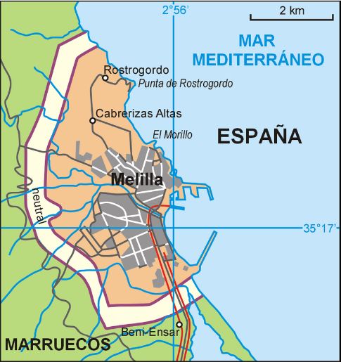 cartina geografica mappa del melilla