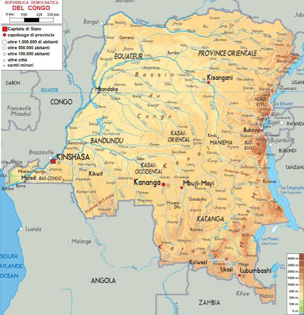 Cartina geografica repubblica democratica del congo capitale Kinshasa - Carta