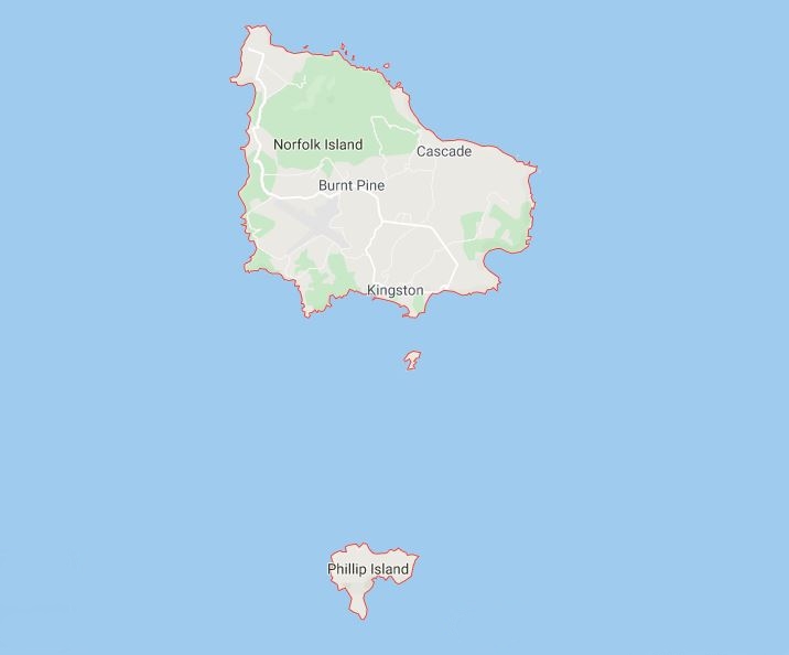 Cartina geografica mappa - Isole Norfolk Carta capitale Kingston