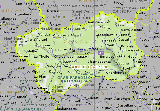 Cartina geografica della Valle d'Aosta - Mappa - Carta