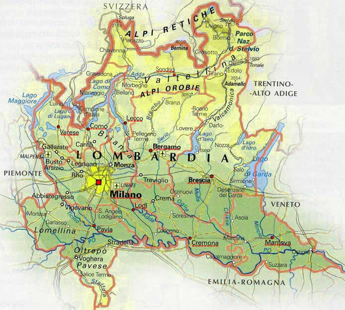 Cartina geografica della Lombardia - Mappa - Carta