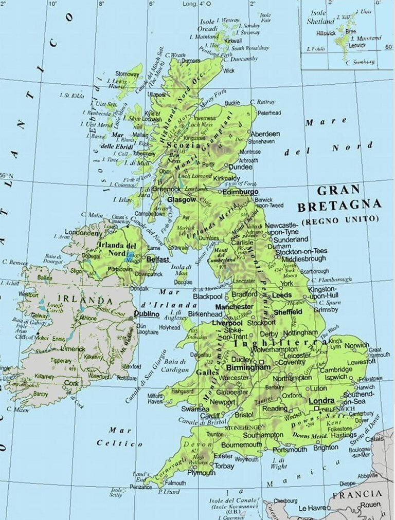 Cartina geografica dell'inghilterra. Map of england - carta o mappa
