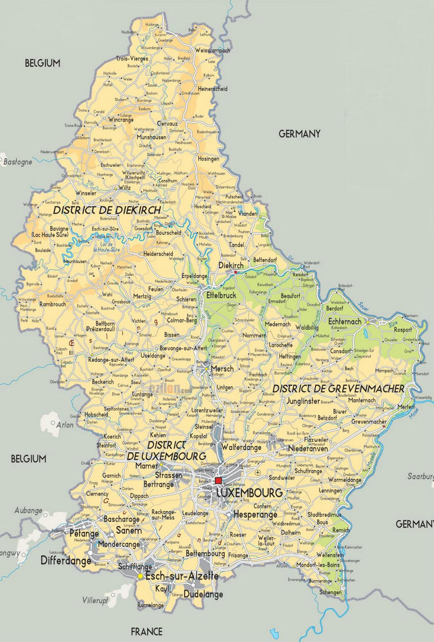 Cartina geografica del Lussemburgo - La capitale  Lussemburgo Luxembourg Mappa - Carta