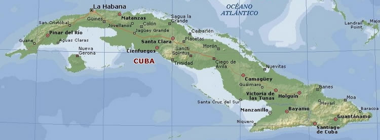 Cartina geografica mappa di Cuba. Geografical Map of Cuba