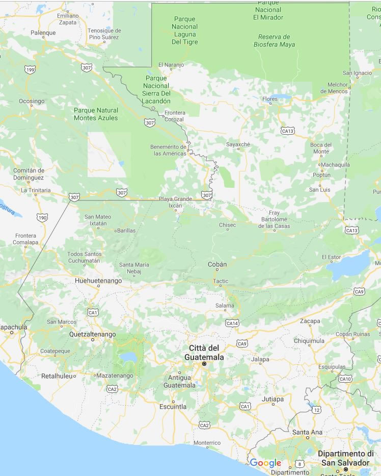 Cartina geografica del Guatemala - Mappa - Carta - capitale citt del guatemala