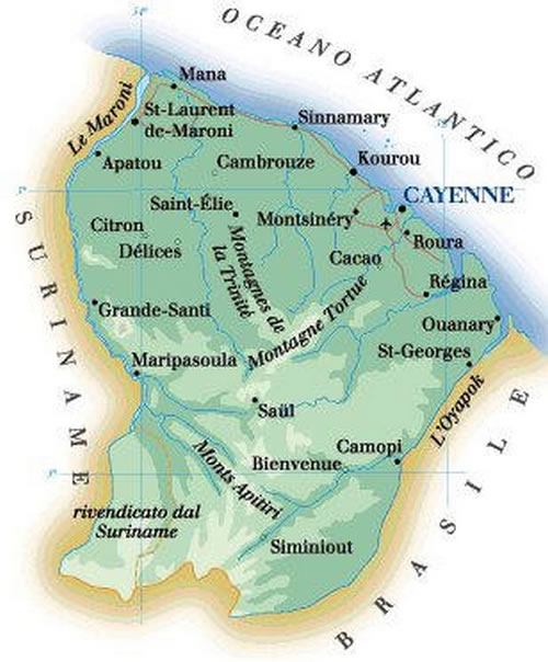 Cartina geografica del Guyana francese- Mappa - Carta - capitale Cayenne