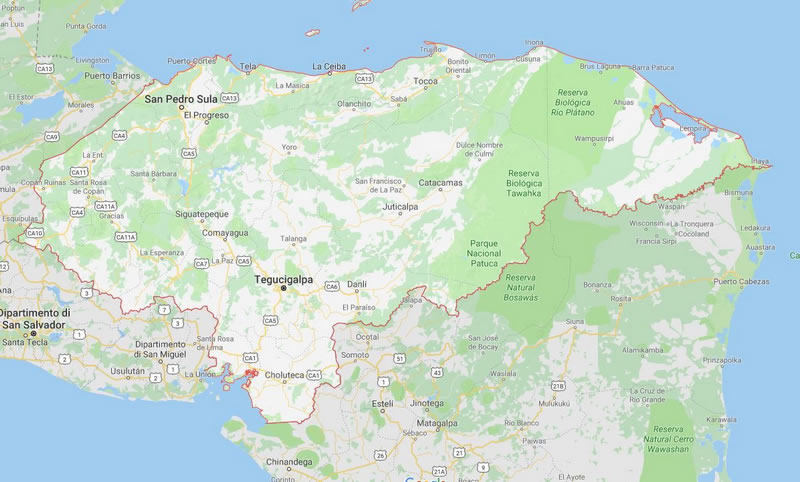 Cartina geografica honduras - Mappa - Carta - capitale Tegucigalpa