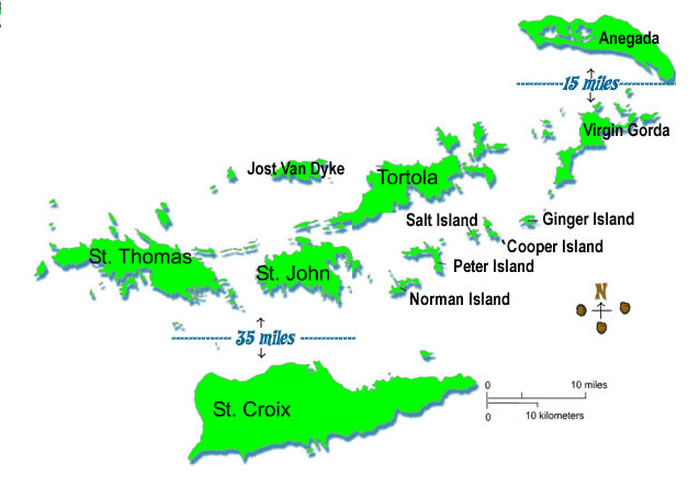 Cartina geografica delle isole islands vergini britanniche - Mappa - Carta - capitale Road Town