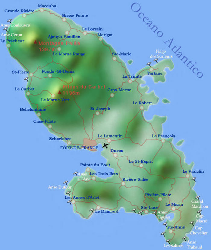 cartina geografica isola di martinica - Mappa - Carta - capitale Fort-de-France