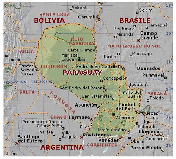 Cartina geografica map del Paraguay Mappa - Carta capitale Asuncin