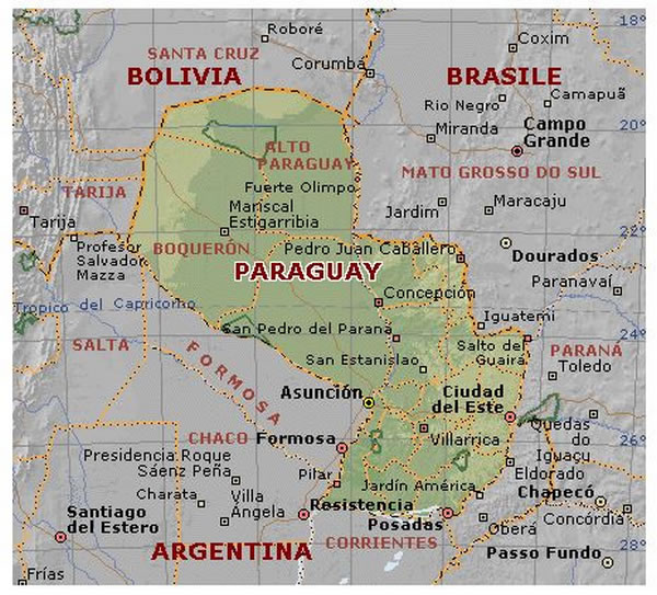 Cartina geografica map del Paraguay Mappa - Carta capitale Asunci�n