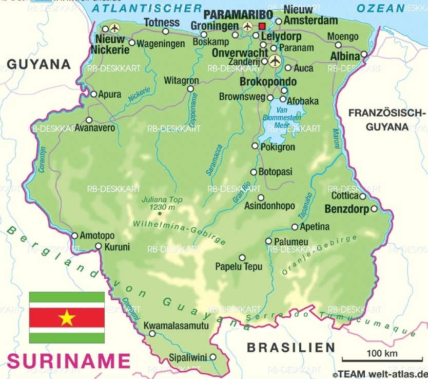 Cartina geografica mappa Suriname - Map of Suriname